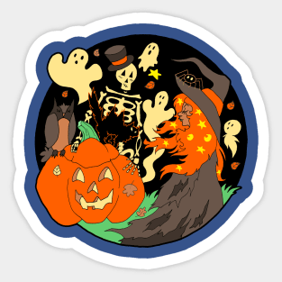 Halloween Witch Skeleton Pumpkin and Ghost Sticker